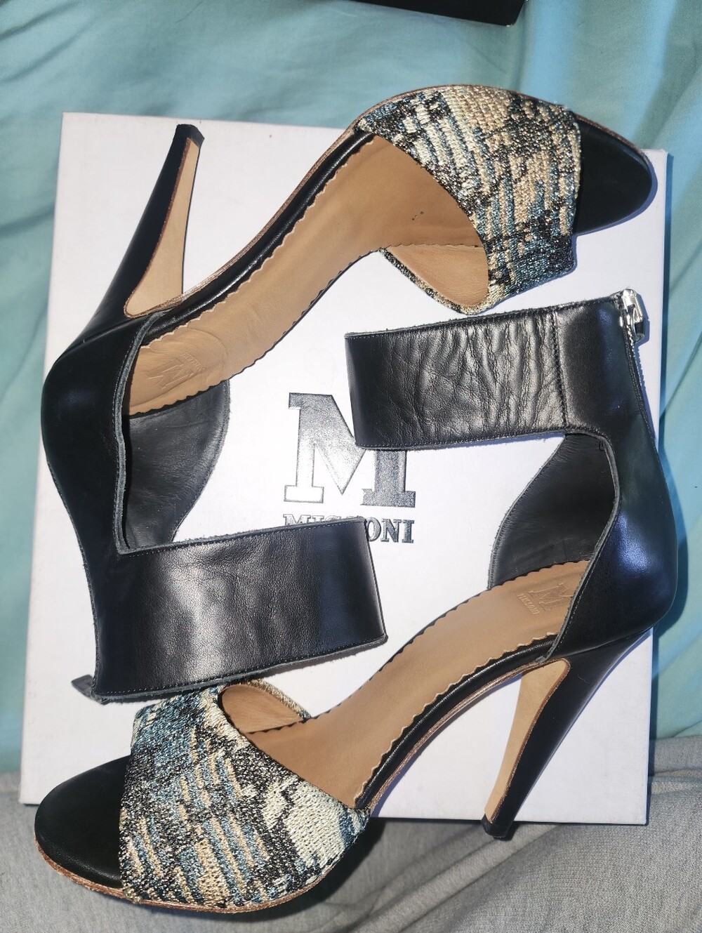 Missoni Black and Metallic Green Open-Toe High Heel Sandals Size 40 9